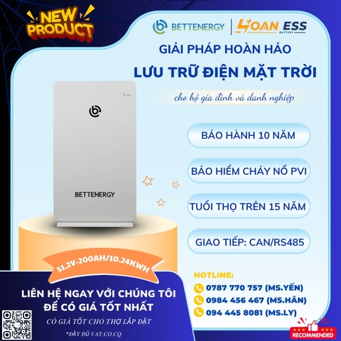 Pin lưu trữ lihium BETTENERGY 10.2 Kwh - Bảo hành 10 năm
