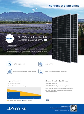 Tấm pin JA Solar 450w