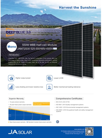 Tấm pin JA Solar 550w
