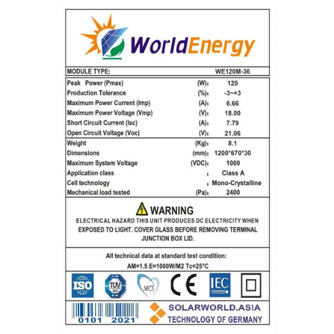 Tấm pin Mono World Energy (WE120W)